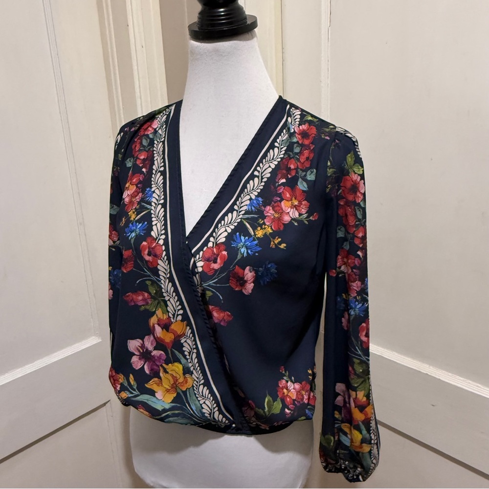 Miami Navy Floral Wrap Blouse